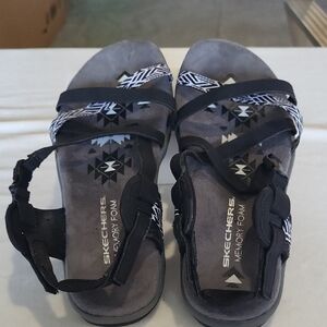 Skechers Black & White Strappy Memory Foam Sandals